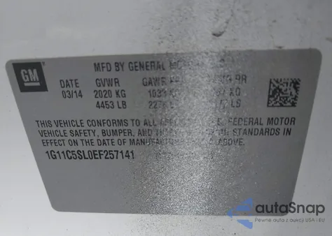 2014 Chevrolet Malibu 1Lt from USA, damaged, VIN 1G11C5SL0EF257141